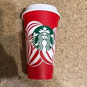 Starbucks Red Holiday Cup with Green Siren Logo and White Accents